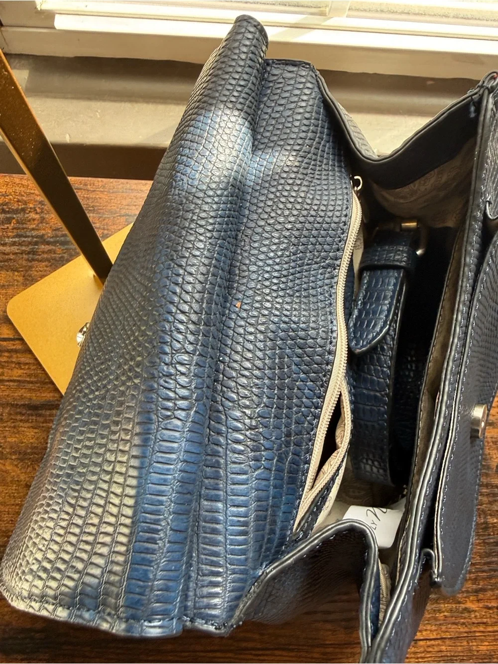 NWT Blue Snake Embossed Textured Leather Shoulder Bag with Tassel